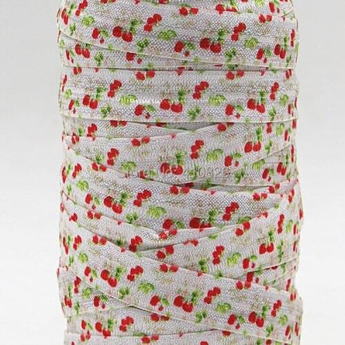 Q&N ribbon wholesale/OEM 5/8inch 150402001 cherry printed folded over elastic FOE 50yds/roll free shipping