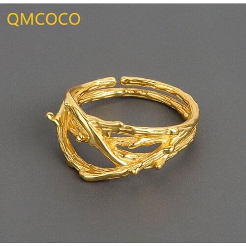 QMCOCO 925 Silver Ring Adjustable Geometric Open Woven Hollow Out Ring For Women With Light Luxury Irregular Woman Party Gifts