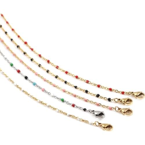 1Piece Stainless Steel Necklace Strap Lariat Lanyard Enamel Beads Chains Necklace 51cm long For Face Hanger Mask Line Decoration
