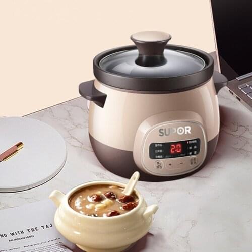Anti-hot Insulation Electric Slow Cooker with Glass Lid 120W 1.5L Automatic Appointment Timing Stew Pot LCD Display