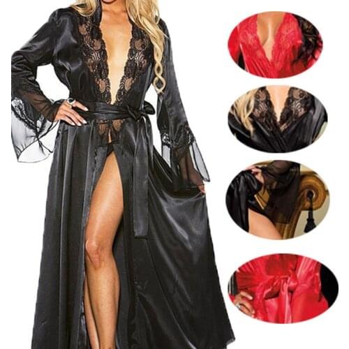 Sexy Lingerie Lace Large Size Bathrobe Perspective Robe Erotic Clothes Babydoll Sexy Underwear Lace Dress Long Skirt Underwear