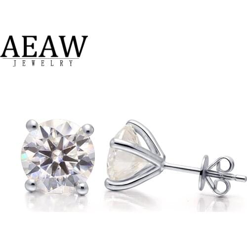 Real Moissanite Stud Earring For Women Girl 2.0ct 8.0mm Round Excellent D VVS Fine Jewelry Real 14K White Gold 4-Prong Setting