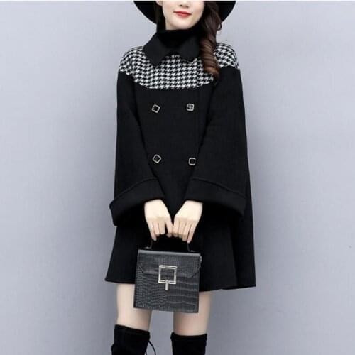 Lattice Wool Coat Women Winter Clothes Autumn 2021 New Women Wool Jacket Winter Long Slim Thick Warm Pakras Womens Coats Black