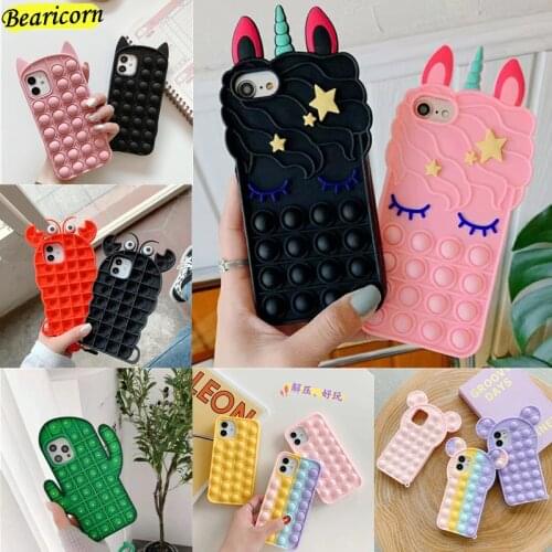 Pop Fidget Toys Push Bubble Silicone Beans Case For iPhone 6 6s 7 8 Plus X XR XS 11 12 Pro Max SE 2020 3D Cartoon Soft Cover