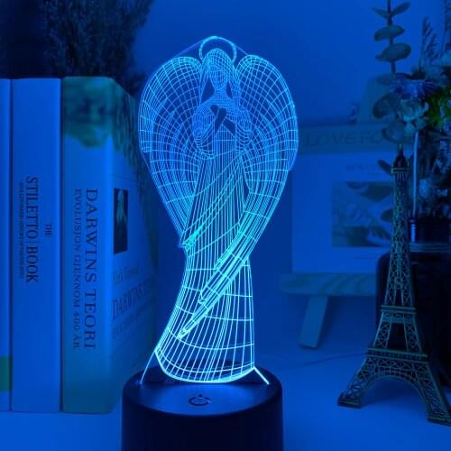 3D Acrylic Illusion LED Night Light Angel Figure Model Nightlight for Baby Kid Child ROOM Decorative Light USB Battery Desk Lamp