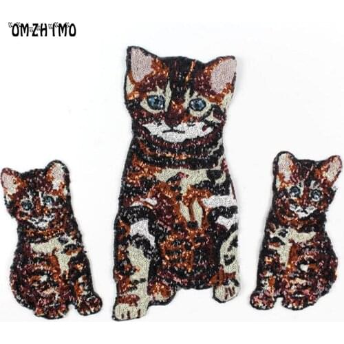 Sew On Embroidered Sequins Glitter Patch cats applique large sequins Parent-child cat patch star crown diy decoration