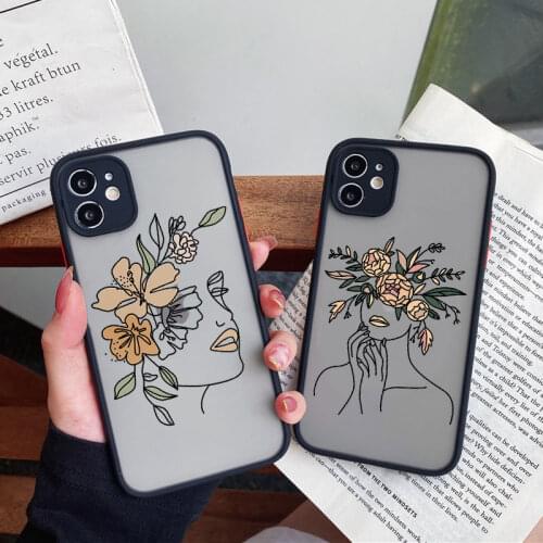 Line Art Flower Girls Protection Phone Case For iPhone 12 11 Pro Max Mini X XS XR SE 2 6s 7 8 Plus Hard Translucent Matte Cover
