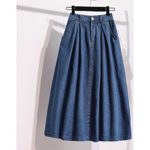 2021New Denim Skirt Women Plus Size Korean Fashion Long Jeans Skirt Button Big Hem Casual High Waist Skirts Long For Women aq322