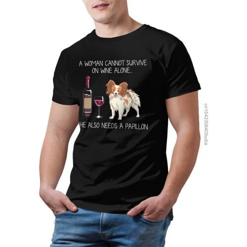 Papillon Dog Tshirts Papillon And Wine T Shirt Camisas Hombre Percent Cotton Graphic Tee Shirt Cute Fashion Tshirt Retro