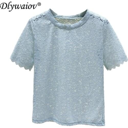 Fashion Lace T-shirt Women 2021 Short sleeve Hollow Tops summer Solid clothing Top Korean high quality Thin Tshirt Base Pink New