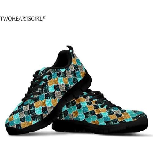 Twoheartsgirl 3d Women Flat Shoes Bling Mermaid Scales Sneakers for Women Breathable Female Ladies Summer Mesh Shoes Flats Plus