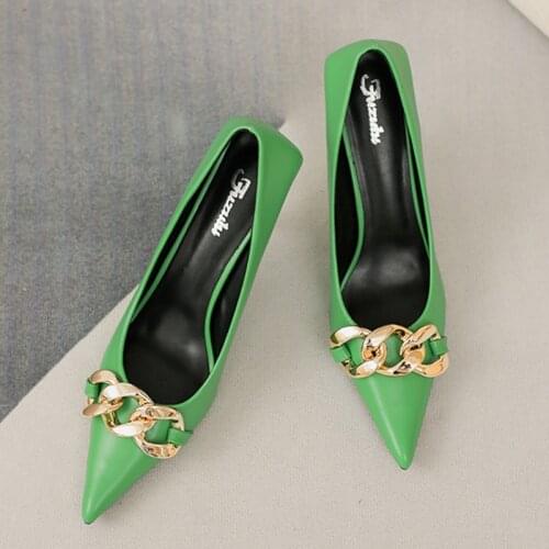2021 Brand Women White Green Heels Pumps Scarpins Luxury Office Ladies Designer Prom Stiletto 8cm High Heels Dress Party Shoes