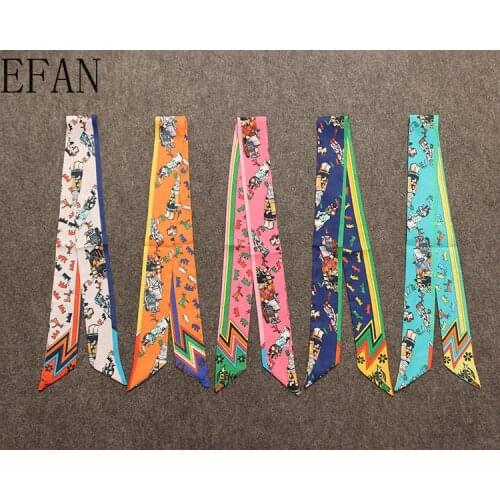 Bag Scarf New Floral Print Beige Pink Women Silk Scarf Skinny Bag Ribbon Female Headband Fashion Head Scarf Long Scarves & Wraps