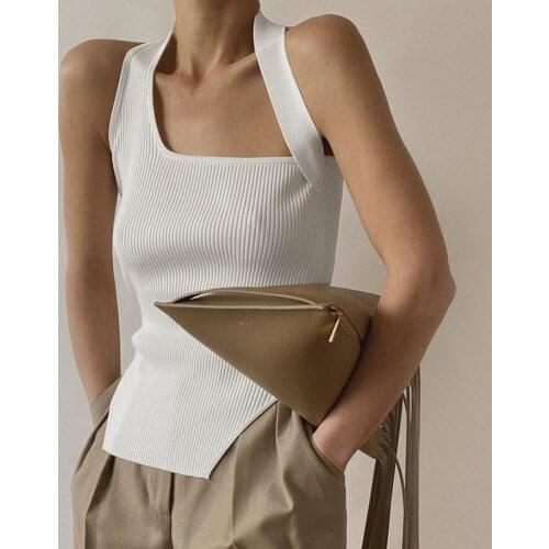 Moeroshe Knitted Irregular Vest For Women Halter Collar Sleeveless Hollow Out Summer Vests Female Fashion New Clothing 2021