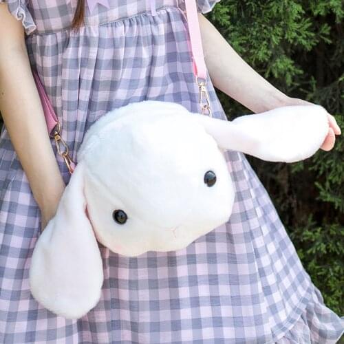2 Sizes Cartoon White Rabbit Plush Bag Japanese Big Ear Bunny Crossbody Bag White Rabbit Mini-messenger Bag Rabbit Stuffed Plush