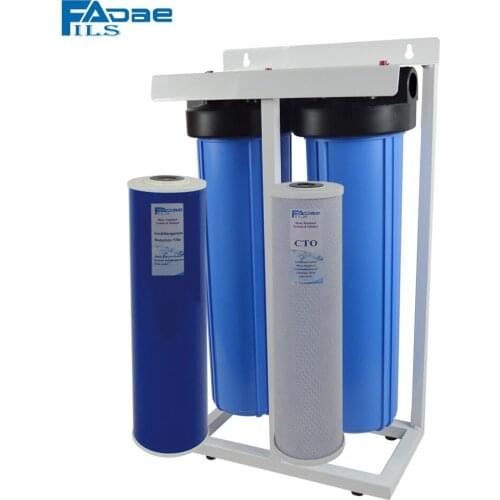 FILSADAE 2-Stage Vertical Whole House Water Filtration System with 20" Big Blue Carbon Block and Iron&Manganese Reduction Filter
