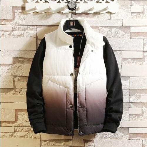 2021 Mens Gradient Color New Autumn Thicken Vest Youth Stand Collar Warm Vest