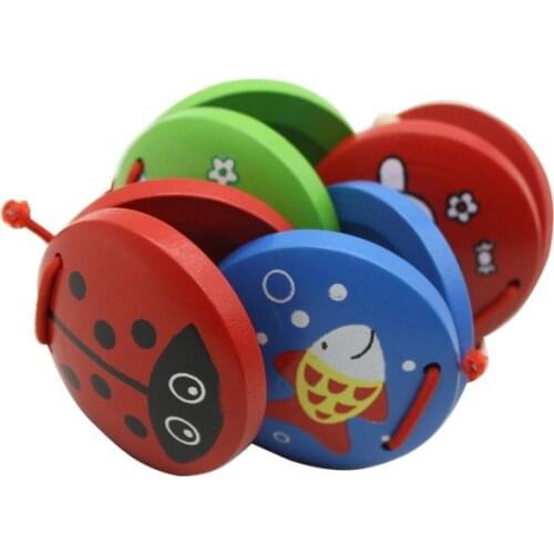 4Pcs/set Foreign Trade Hot Sale Orff Instruments Cartoon Wooden Castanets Cute Ringing Castanets