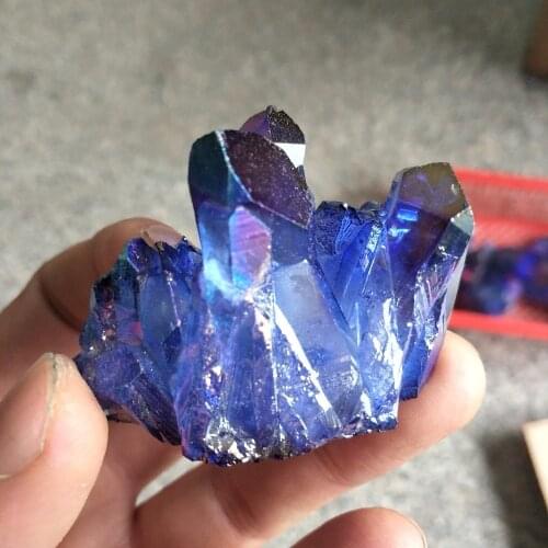 40-50g Blue Aura Crystal Cluster Angel Wand Points Natural Raw Clear Quartz Rough Healing Topaz Lemurian Seed Prism Charms