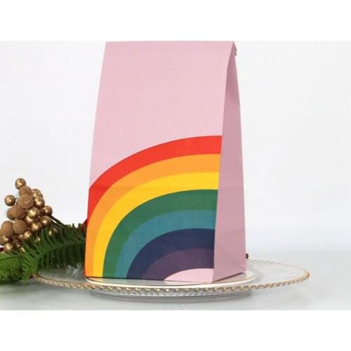 40Pcs Rainbow Pattern Kraft Paper Bags Sweet Candy Gift Pouch Food Packaging Box