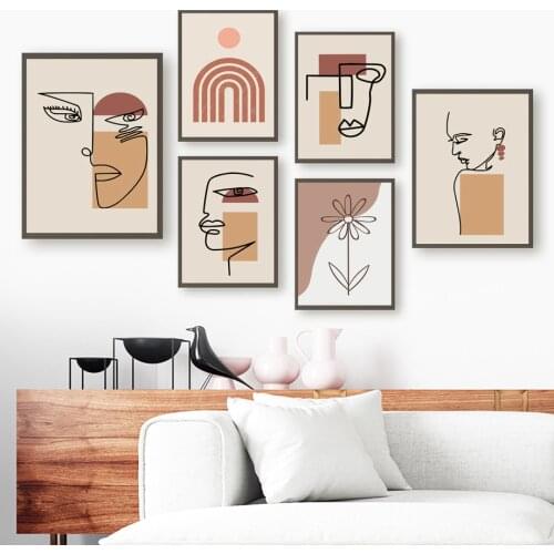 Abstract Line Face Flower Girl Geometric Wall Art Print Canvas Painting Nordic Poster Modern Wall Pictures For Living Room Decor