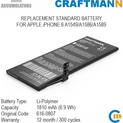 Craftmann Battery 1810mAh for APPLE iPHONE 6 A1549/A1586/A1589 (616-0807)