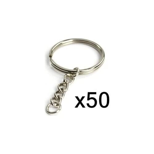 50pcs Metal Split Keychain Ring Parts Key Chains With 25mm Open Jump Ring