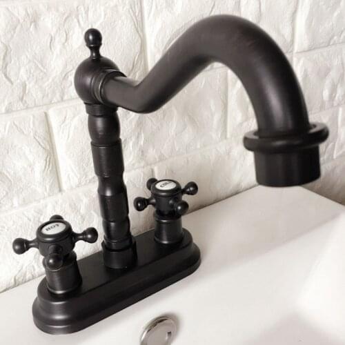 Black Oil Rubbed Bronze 4" Centerset Bathroom Sink Faucet Swivel Basin Mixer Tap Dual Cross Handles mhg071
