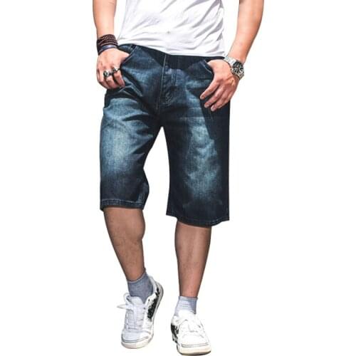 Summer Oversized Loose Jeans Shorts Men Straight Baggy Streetwear Fashion Classic Hip Hop Skateboard Blue Denim Pants Size 46