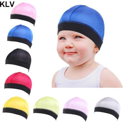 Elastic Band Silky Satin Bonnet Kids Dome Wave Caps Elastic Stretch Hair Cover Hat Night Sleep Cap Hair Accessories For 3-8 Year