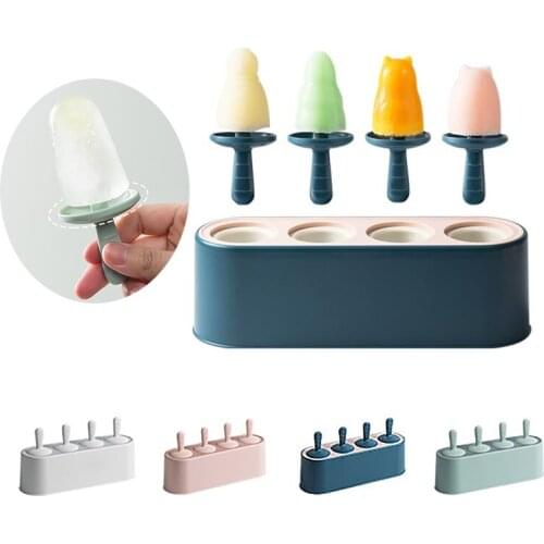 4Holes Food Grade Silicone Ice Cream Mould Ice Cream Tubs Tray Popsicle Barrel Mold Summer DIY Fruit Juice Dessert Freezer Maker