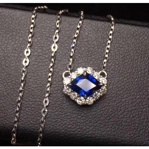 H706 Fine Jewelry 18K White Gold AU750 Natural Royal Blue Sapphire 1.03ct Gemstones Diamonds Pendants for Women Fine Necklace