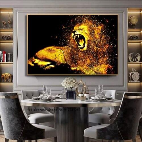 Blond Lion Animal Art Canvas Painting Posters and Prints HD Angry Roar Lion Wall Art Decorative Picture for Living Room Home
