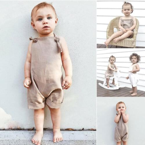 Summer Toddler Kids Boy Girls Bib Romper Summer Linen Sleeveless Kids Girls Strap Suspender Overalls Jumpsuit Infant Rompers