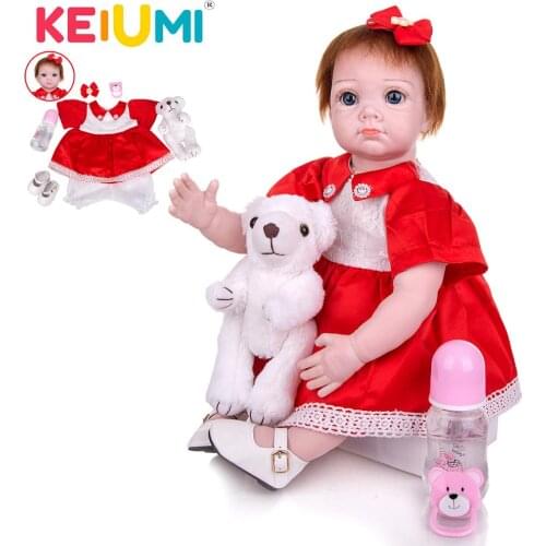 KEIUMI 22 Inch Reborn Doll Cloth body Vinyl Dolls Cloth Body Red Dress For Christmas2020 Birthday Gift