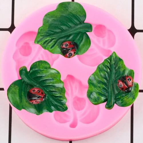 Leaf with Ladybug Silicone Molds Fairy Garden Leaves Cupcake Topper Fondant Cake Decorating Tools Candy Clay Chocolate Moulds