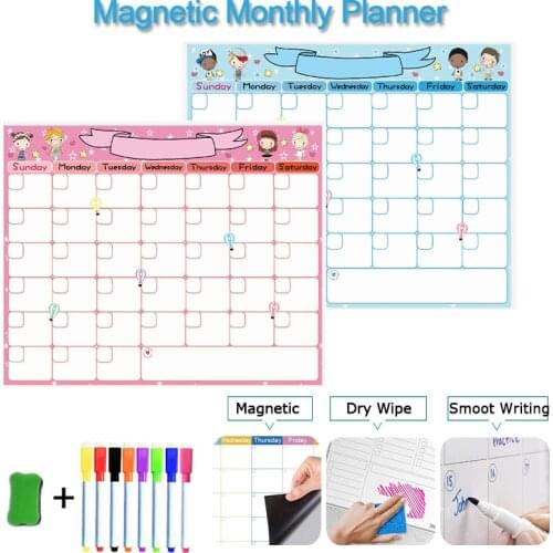 Magnetic Weekly Monthly Planner Calendar Dry Erase Board Whiteboard for Kids Memo Message Fridge Sticker Erasable Magnet Markers