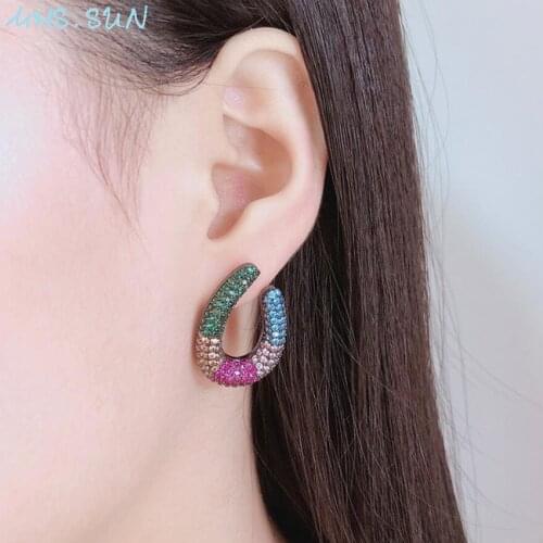 MHS.SUN luxury women colorful cubic zirconia stud earrings snake shaped CZ zircon jewelry crystal earrings for female party gift