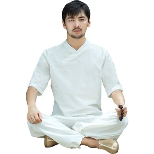 Men Yoga Wear Cotton Linen Loose Wide Leg Yoga Pants Yoga Top Martial Arts Tai Chi Uniform Meditation Suit Casual Set Sportswear