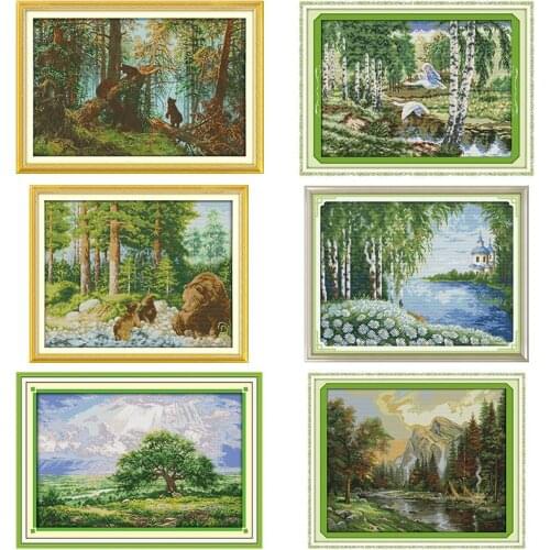 Forest Pattern Series Cross Stitch Kit DIY Landscape Embroidery Kit 14CT 11CT Needlework Sewing Set Home Decoration Painting
