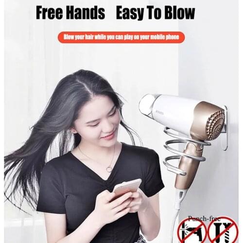 Wall Mounted Hair Dryer Holder Organizer Bathroom Hair Dryer Rack Punch-Free Multi-Function Storage Bathroom Accessory Shelves