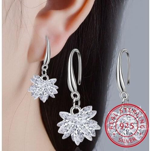 2019 new 925 silver Earrings Female Ice flower Crystal New woman snow glob name earrings Twins micro set hot Fine jewelry