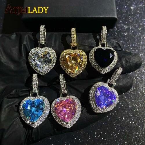 2021 Summer New 6 Color Heart Pendant Necklace Iced Out Bling Cubic Zirconia Hip Hop Fashion Classic Jewelry Gift For Women