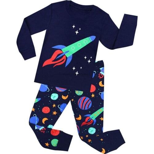 Sleepwear Children Rocket Airplane Pajama suits Kids 100% cotton Home Clothes Full Sleeve Pyjamas for 1-8 years Boys Girls