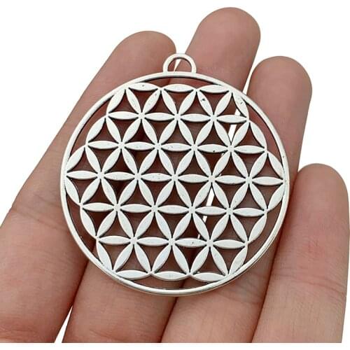 6 x Antique Silver Color Round Large Flower of Life Charms Pendants for Necklace Fashion Jewelry Making Accessories 48x44mm