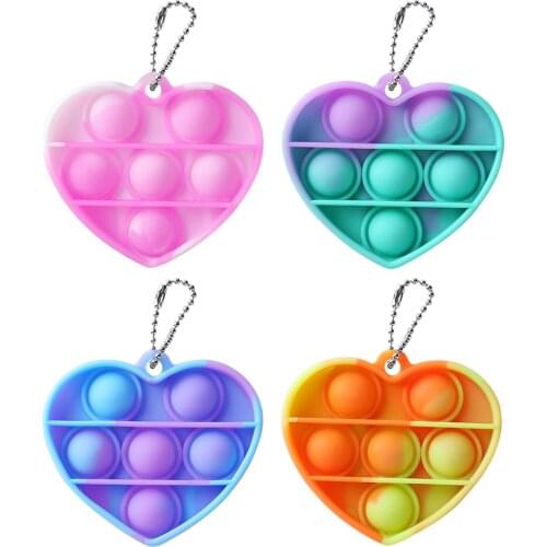 Heart Shaped Push Bubble Keychain Anti Stress Fidget Toy Sensory Autism Relaxing Toy Stress Relief Game Keyring
