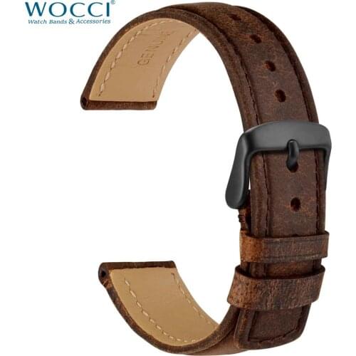 WOCCI Vintage Brown Leather strap 18mm 20mm 22mm XMAS Gift for Men Women Replacement Watchband Watches Bracelet Black Buckle