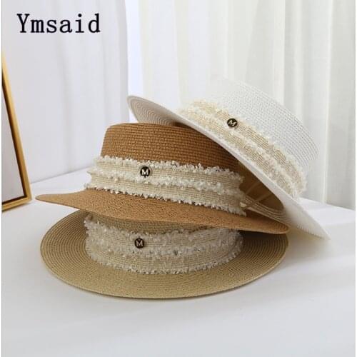 Women Summer Beach Sun Cap 2020 New Brand Flat Top Straw Hat Fashion Girl Ribbon Beach Hat Bone Feminino Gorras