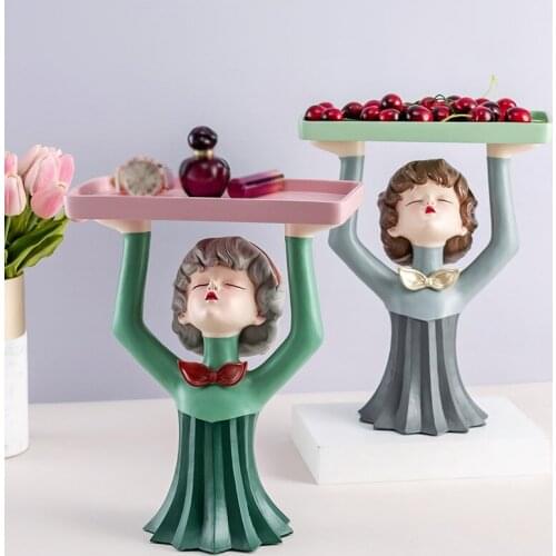 RESIN FIGURE STATUE STORAGE TRAY LIVING ROOM BEDROOM FRUIT SNACK JEWELRY COSMETIC STORAGE BOX WEDDING GIFT CUTE GIRL DECORATION