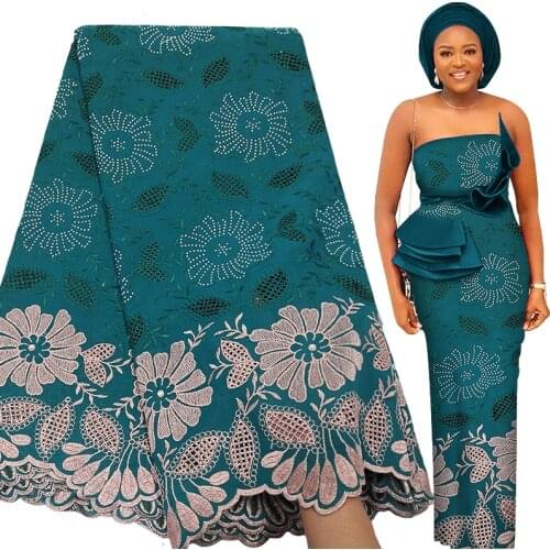 Fabricbob Latest 100% Cotton Swiss Lace Fabric 5yards or 2.5yards High Quality Lace Embroidery Rhinestones Fabric Sewing Dress